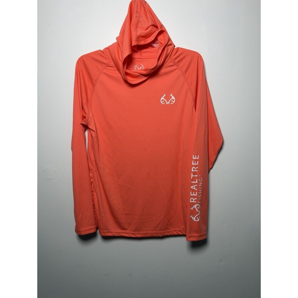 Realtree Fishing Hooded Long Sleeve Performance T-Shirt Orange Polyester Women M
